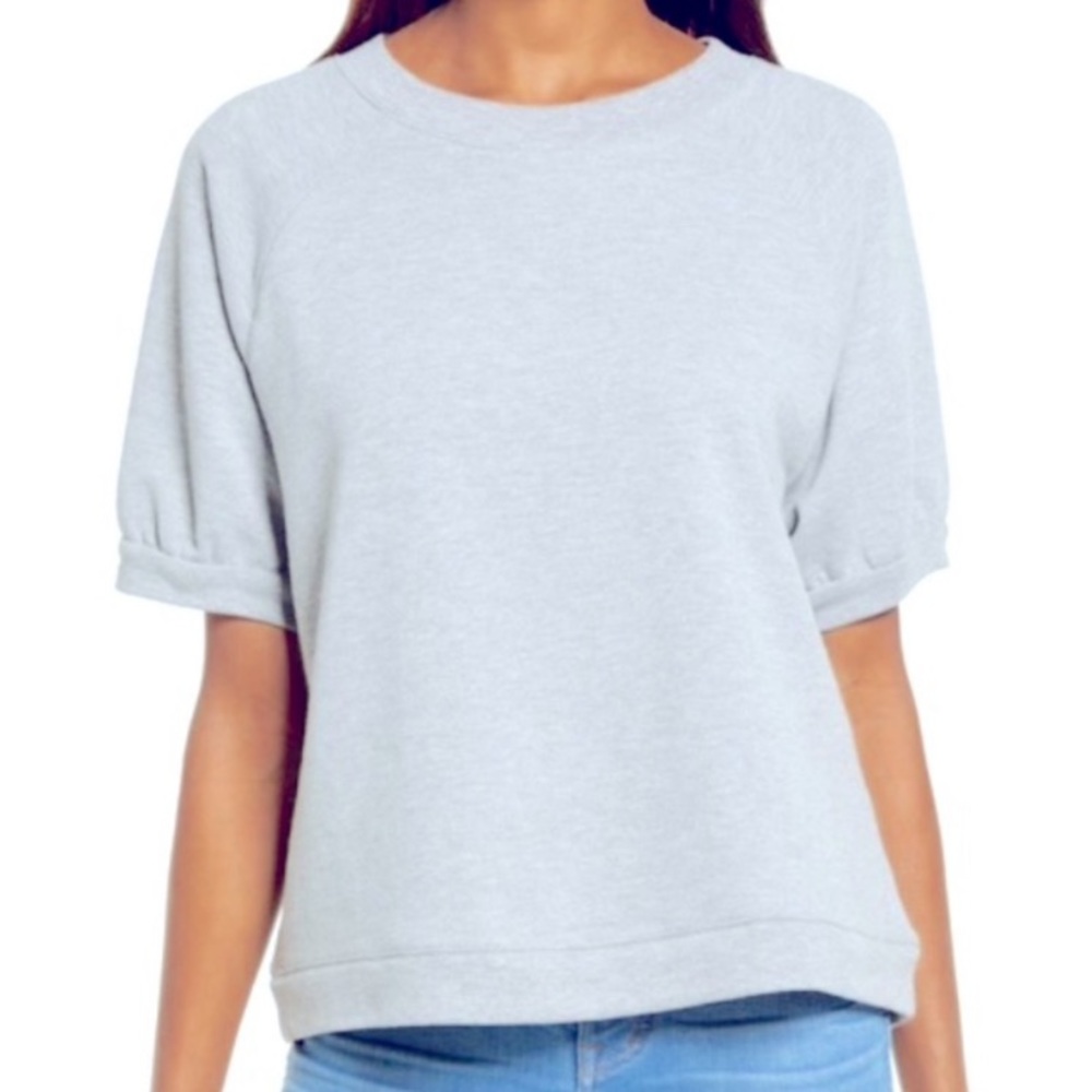 Madewelll Medium Blue Puff Short Sleeve Cotton Sweatshirt